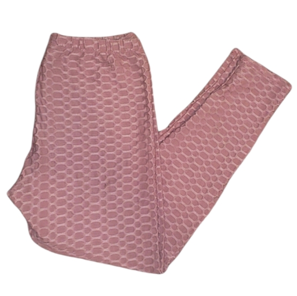 Cacia High Rise Scrunch Butt Honeycomb Bubble Jacquard Pink Slimming Leggings L - Picture 5 of 16